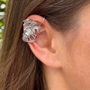 Dragon non-pierced ear cuff with CZ diamonds -  Sterling Silver 925